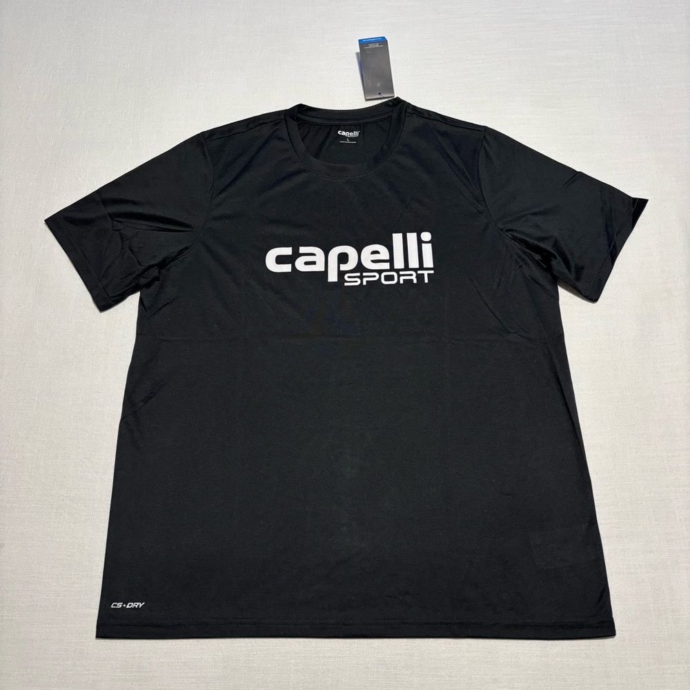 Men’s Capelli Sport CS-DRY Logo Crew Neck Poly Tee | Black | Size Large | NWT